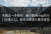 先把这一步做对：糖心官网vlog的冷门分类入口，很多人用很久都没发现