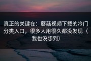 真正的关键在：蘑菇视频下载的冷门分类入口，很多人用很久都没发现（我也没想到）