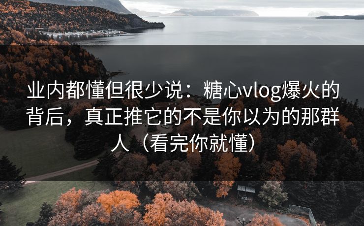 业内都懂但很少说：糖心vlog爆火的背后，真正推它的不是你以为的那群人（看完你就懂）