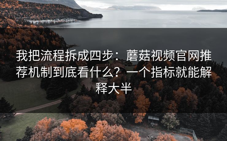 我把流程拆成四步：蘑菇视频官网推荐机制到底看什么？一个指标就能解释大半